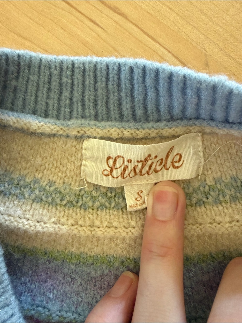 Light Blue listicle Knit Cardigan Sweater - Picture 3 of 4